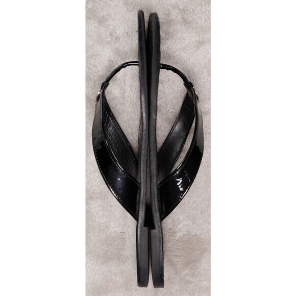 Tory Burch Thora Black Patent Leather Thong Sandals Womens Size 9 Silver Logo - Picture 3 of 16